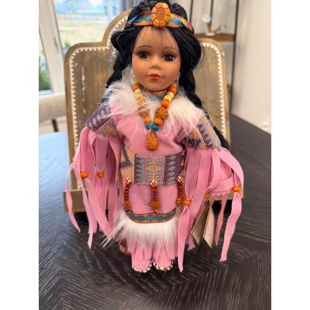 Limited Edition Kinnex Native American Porcelain Doll 16" Pink Outfit W/ Beads &